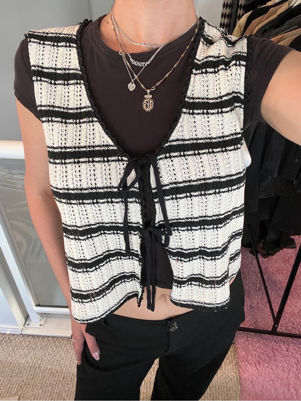 Striped Tie Front Knit Vest